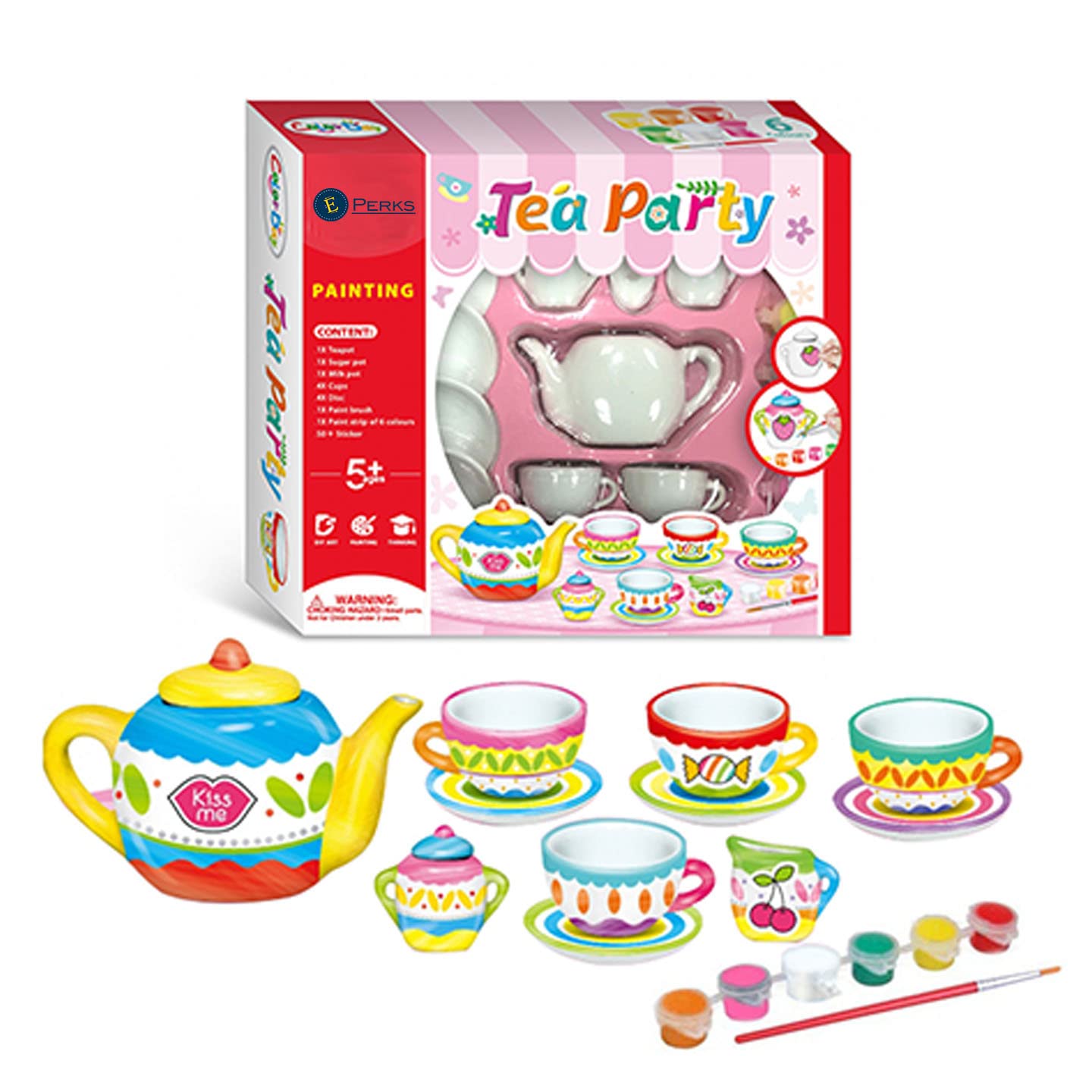 Paint Your Own Tea Set - Paint Your Own Tea Cups and Pot – Complete Tea Party Crafts for Kids - Fun and Colorful Arts & Crafts Kit Gift for kIDS