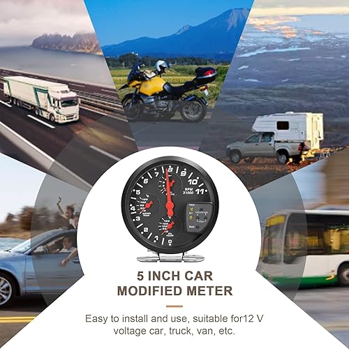 Miniatura 3 de Medidor de presión de aceite, 5 pulgadas, 4 en 1, medidor multifuncional para automóvil, tacómetro, presión de aceite, temperatura del aceite,