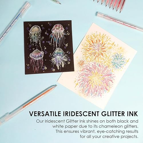 Miniatura 7 de Grabie Juego de 42 bolígrafos de gel con purpurina con tapa, 18 bolígrafos iridiscentes y 24 bolígrafos de colores esenciales, punta redonda suave,