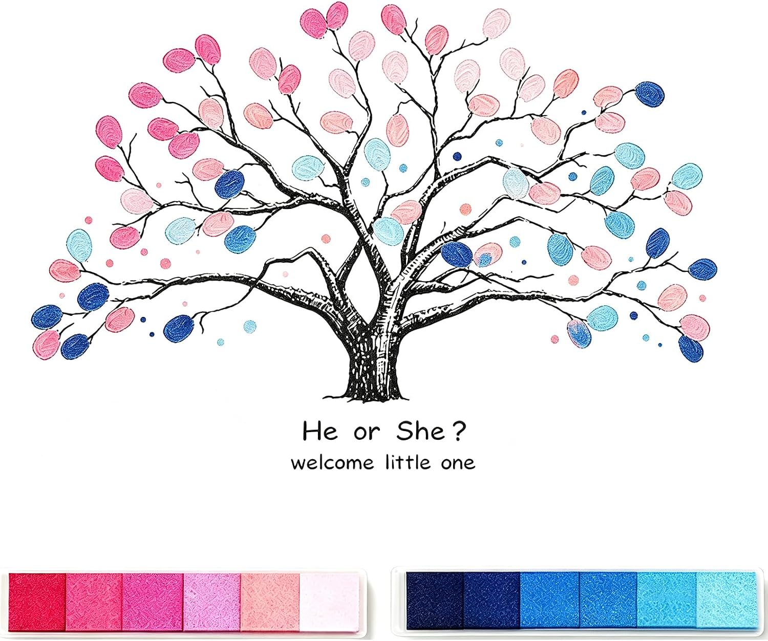 Flyplend Gender Reveal Fingerprint Tree Canvas, Includes 2 Ink Pads