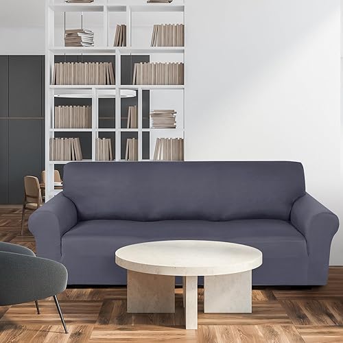 Miniatura 7 de Peryiter Juego de 3 fundas para muebles de sofá, sofá biplaza, sillón, sillón, ajuste elástico, sin arrugas, protector de muebles (gris oscuro,