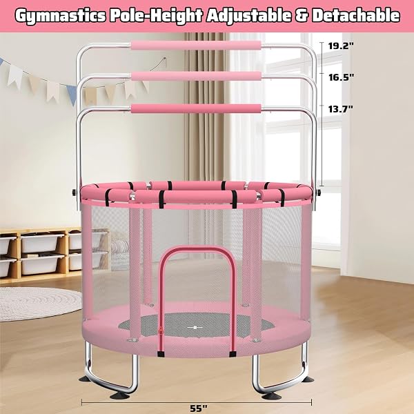 Maxbinton Trampoline pour Enfants 140 cm intérieur/extérieur – Charge maximale 50 kg avec Filet de sécurité, Barre de Gymnastique réglable et Panier de Basket, Cadeau pour garçons et Filles - 3