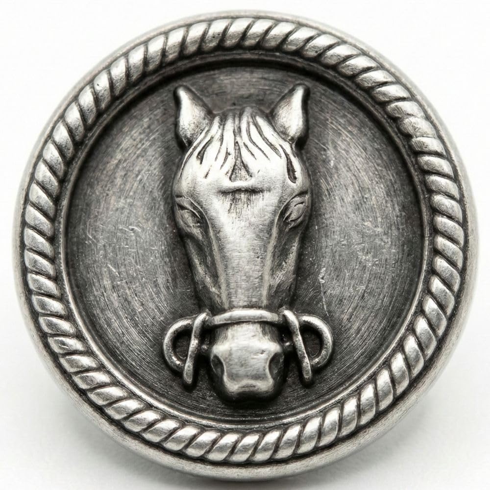 Antique Silver Horse Head Metal Shank Buttons 23mm 10 Pack