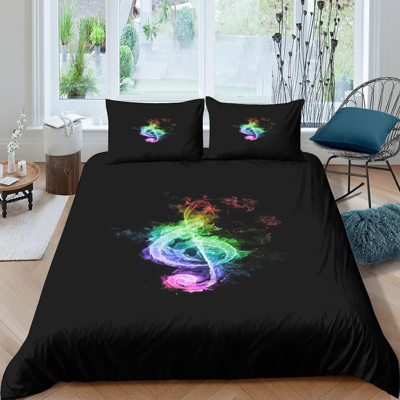 XFKLYNVCJ 3D Printed Rainbow music Duvet Cover Premium Polyester Abstract color design Quilt Cover Lightweight Hypoallergenic for Uni Accommodation Student Bedroom Bedding Use Double（200x200cm）