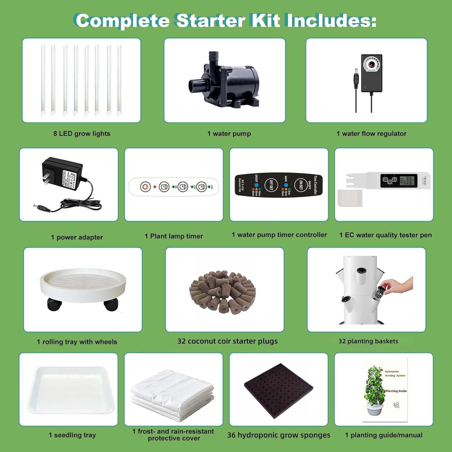 Hydroponic Growing System Kit with LED Grow Lights, Vertical Hydroponic Tower, Indoor Herb Garden, 32 Planting Pods,Lettuce Growing Garden