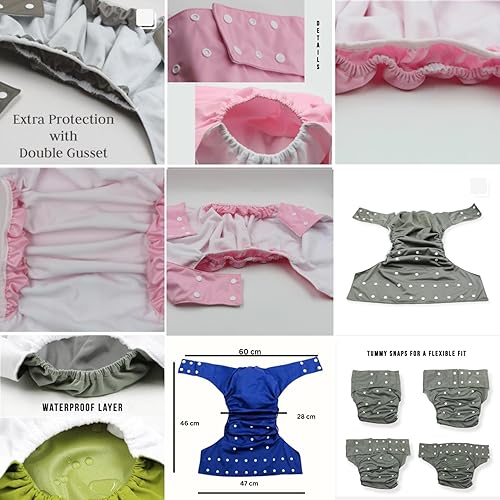 Miniatura 3 de Pañal de tela Kawaii para adultos, pañal grande para adultos con 1 inserto de pañal súper absorbente, ajustable, reutilizable, para incontinencia,