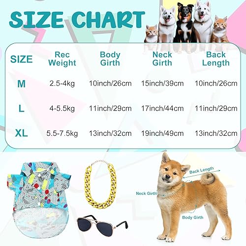 Miniatura 2 de Mepase Disfraz de Halloween de los años 80 para perro, camiseta retro de los años 90 para cachorros, gafas de sol, cadena dorada, accesorio de