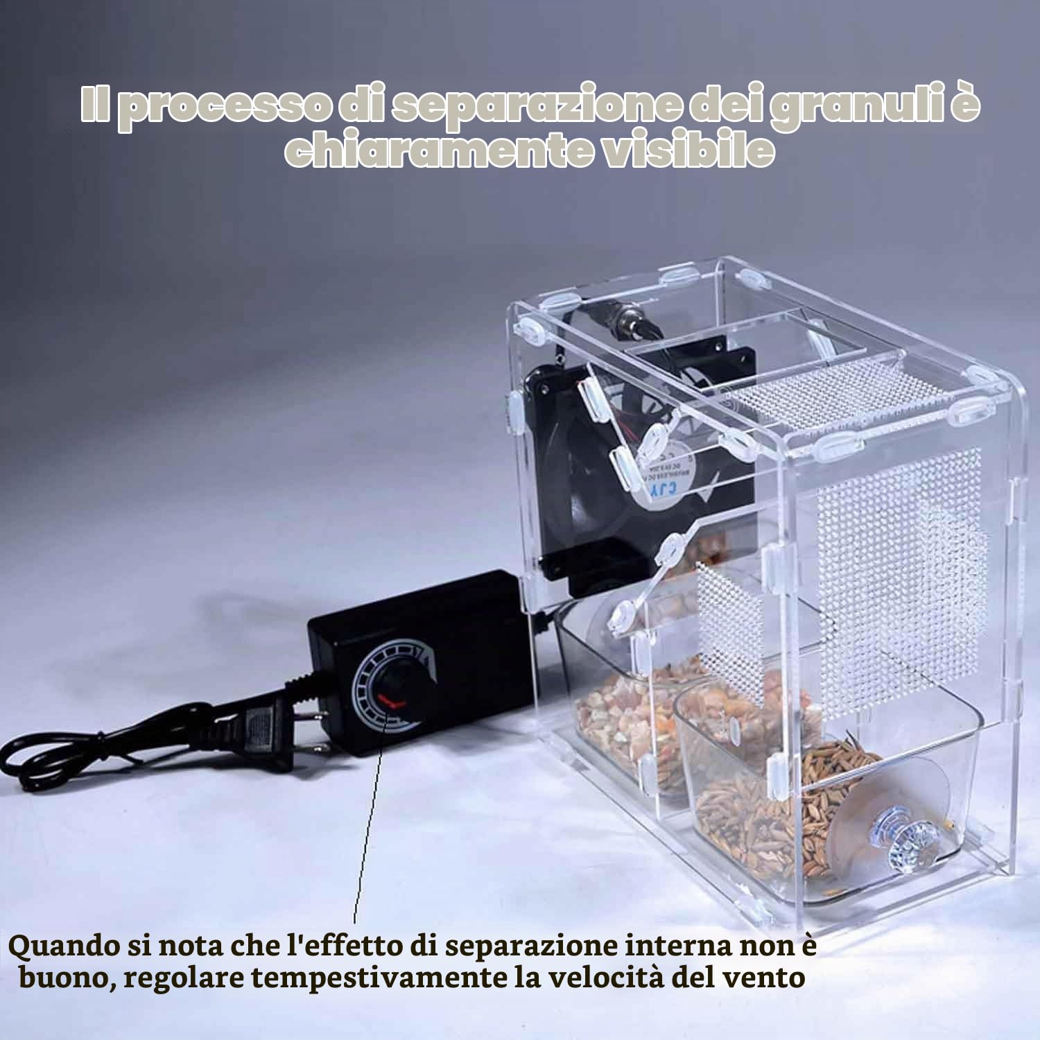 Macchina for la pulizia del mangime for uccelli,vagliatrice elettrica la pulizia dei cereali con 2granai indipendenti e ventola a velocità regolabile,separatore di gusci soffiati for semi di uccelli