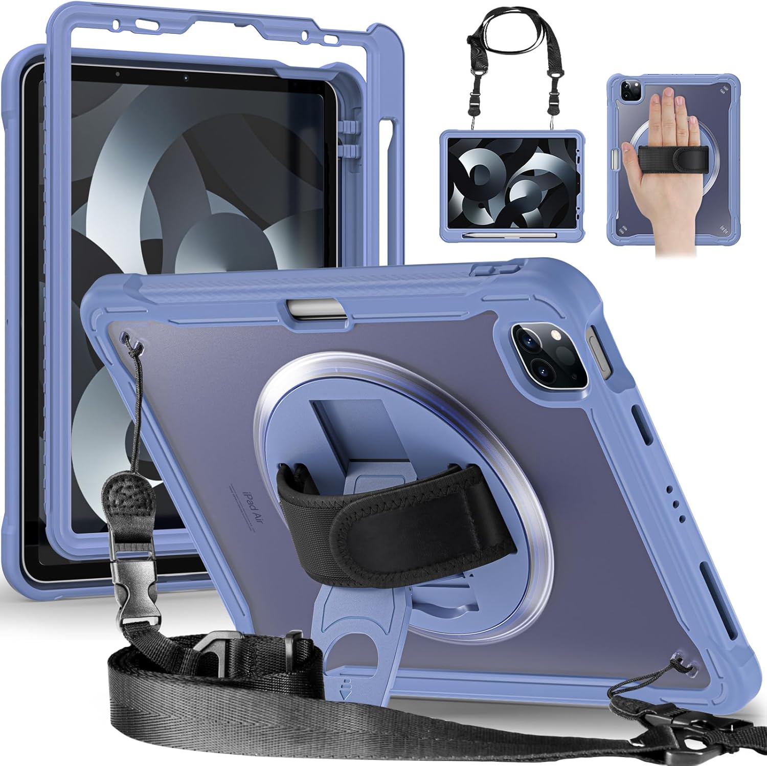 Batianda Ultimate Case for iPad Pro 12.9-inch 2022 6th M2 /2021 (5rd Generation) / iPad Pro 12.9" 4th/3rd Gen Rugged Shockproof Tablet Cover with 360° Rotatable Kickstand & Shoulder Strap, Khaki