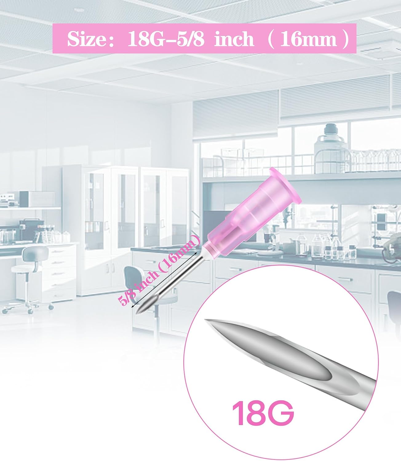 18G 5/8 Inch16MM Needles for Lab Measuring, 100 Pack Individually Packed | Disposable Luer Lock Needle for Refilling Liquid, Inks, Industry