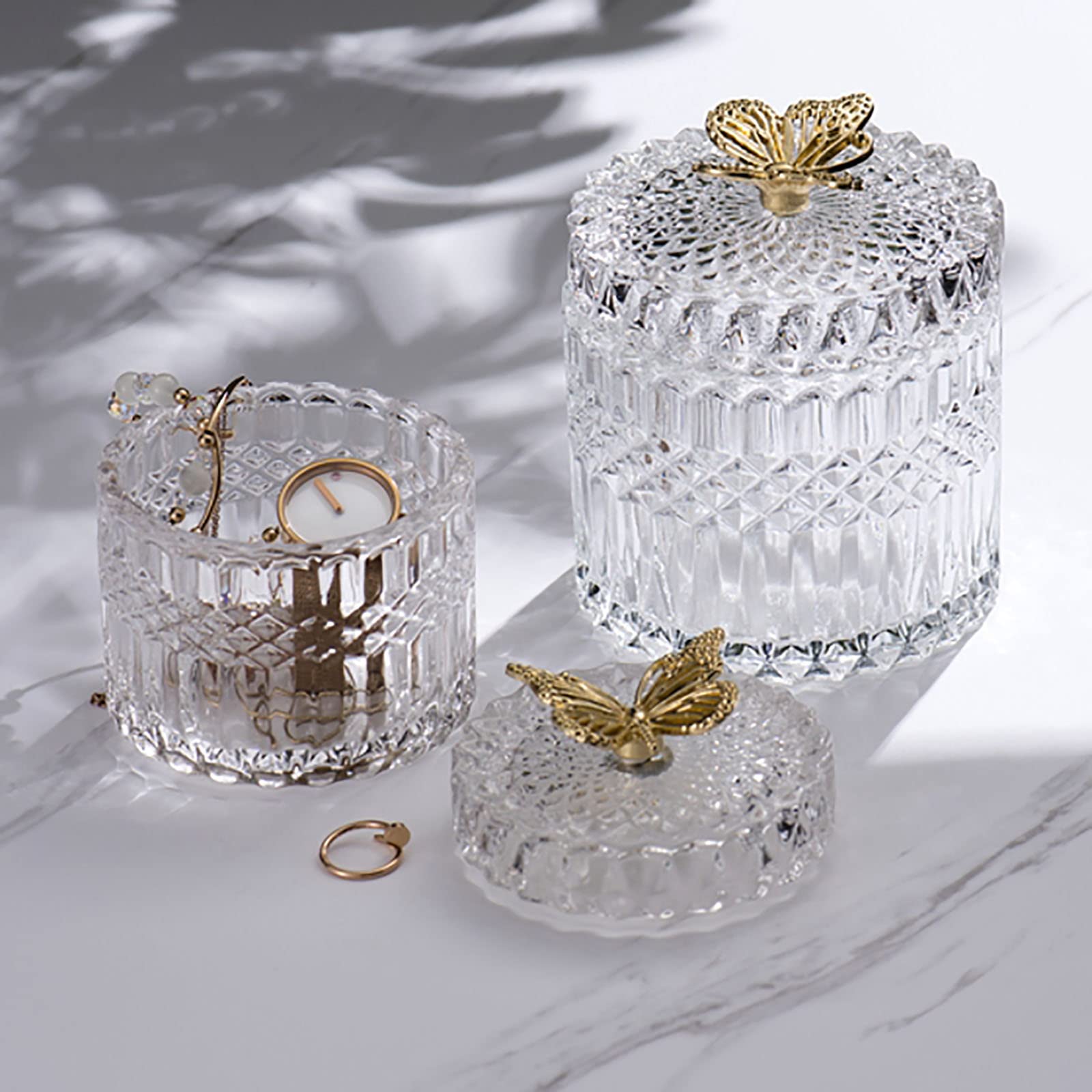 Bonbon Behälter mit Deckel Glas, Zuckerdose Glas Kristall, Bonbonglas zur Hochzeit, Vorratsglas mit Deckel Geschenk, Bonbonglas Kristall, Dekorative Süßigkeitenschale für Würfelzucker Snacks Buffet