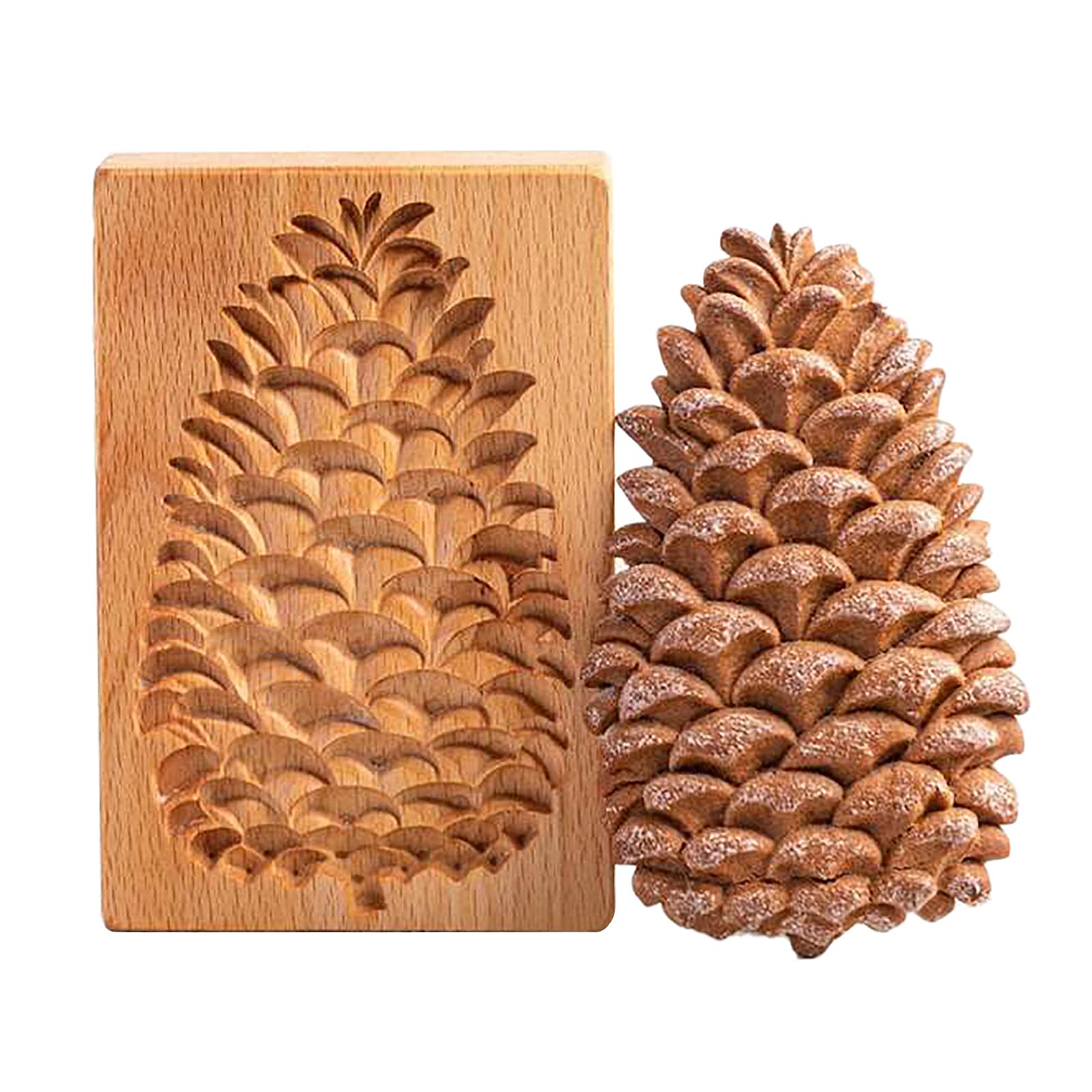 Wooden Cookie Biscuit Mold, 3D Baking Mold, Embossing Craft Decorating Baking Tool, Suitable for Halloween Thanksgiving Christmas Kitchen DIY (Pine Nuts 10 * 8 * 2)
