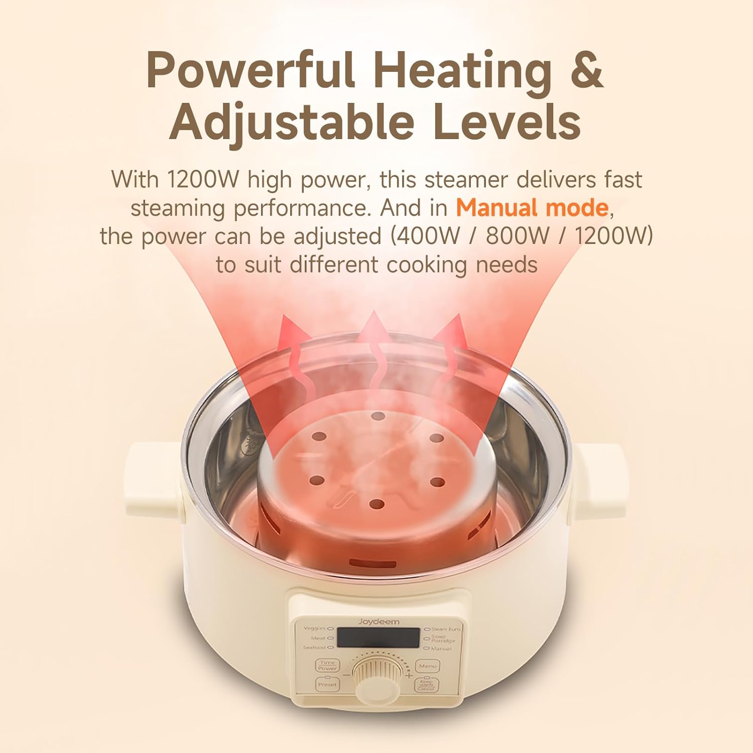 Joydeem Electric Food Steamer for Cooking, 2-Tier Stainless Steel Vegetable & Food Steamers, 13L/13.7 qt Large Capacity, DZG-A100 - Image 5