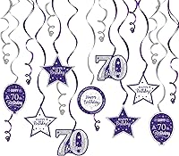 Vista 77 de Serpentinas de remolinos de cumpleaños feliz de 16 años con purpurina azul y plateada - Kit de 15 piezas de remolinos colgantes para el kit