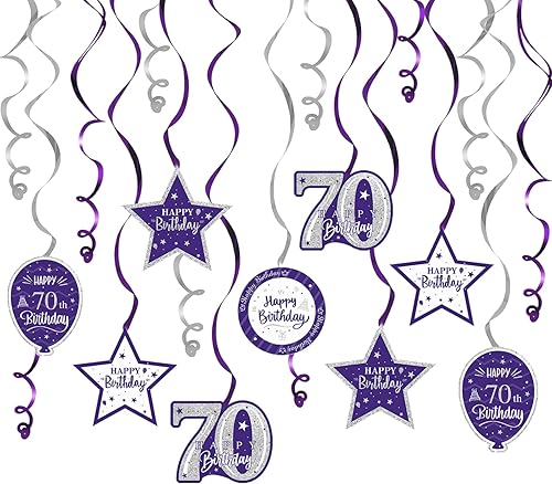 Miniatura 77 de Serpentinas de remolinos de cumpleaños feliz de 16 años con purpurina azul y plateada - Kit de 15 piezas de remolinos colgantes para el kit