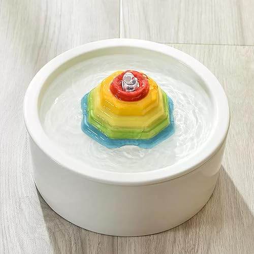 Fuente de agua de cerámica para gatos, dispensador de agua en torre de arco iris, dispensador de agua de 1.5 L50.73 onzas, dispensador de agua para