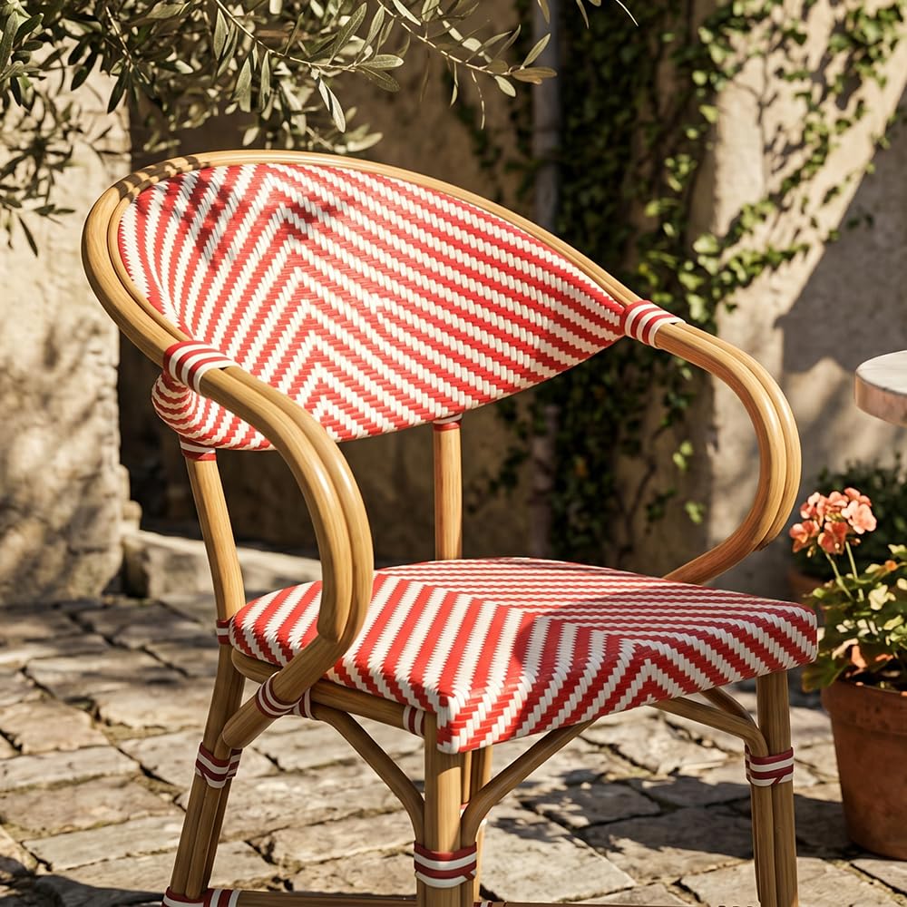 EME Sillón Bistró París Color Rojo - Estructura Resistente y Duradera de Aluminio y Asiento de textilene. Apilable. Sillón para Hostelería, Eventos y Jardín.