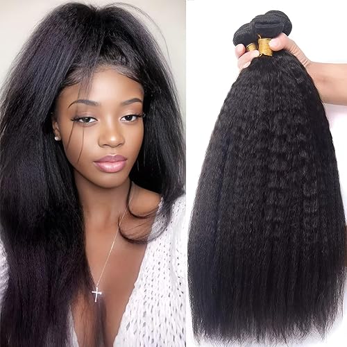 Kinky Straight Bundles Human Hair 4c Bundle Yaki Straight Bundles 100% Unprocessed Brazilian Virgin Hair Bundle Deals Human Hair 12A Natural Black For Black Women