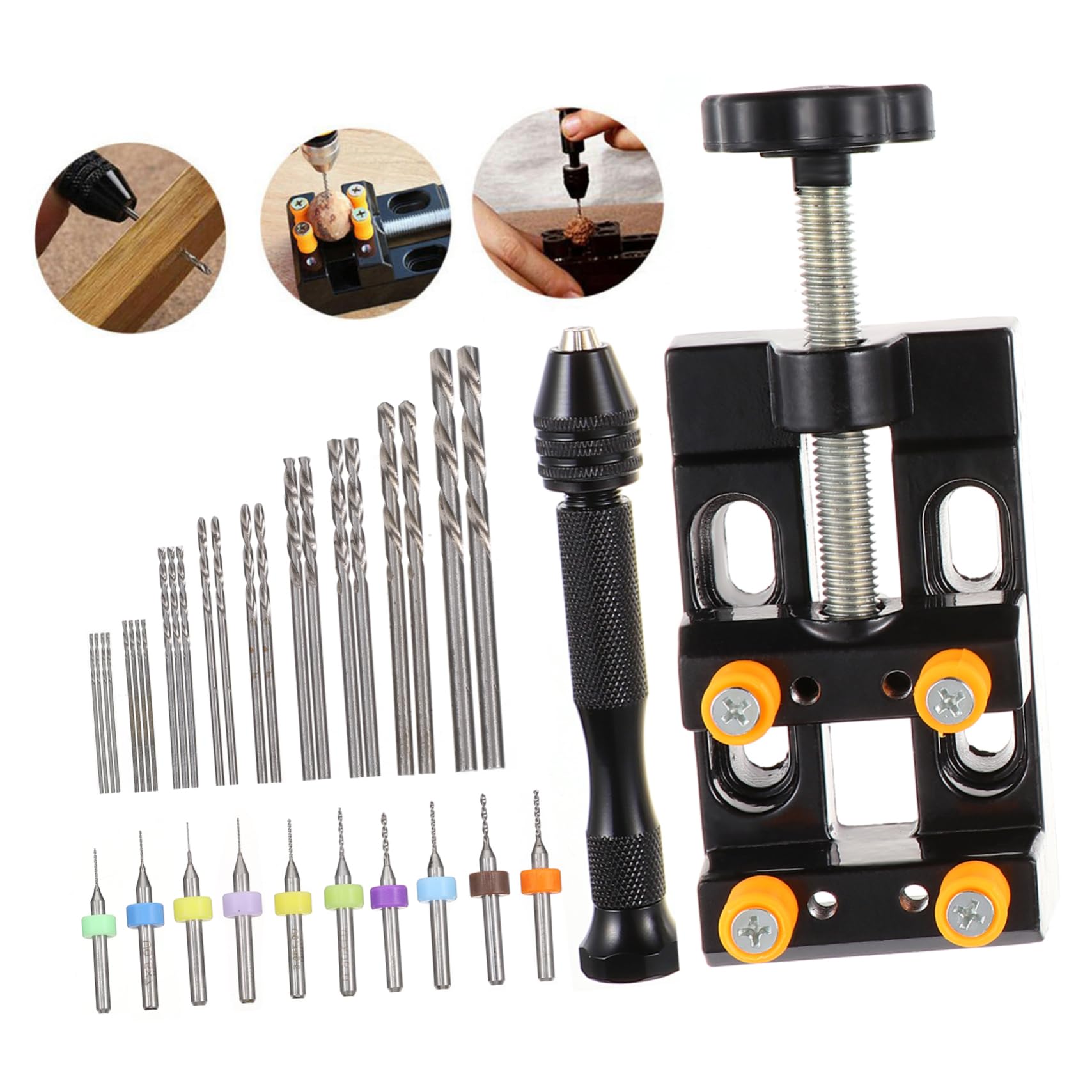 IWOWHERO Efficient Mini Drill Bits Kit for Jewelry Making 37pcs Hand Twists Drill Set Pin Vise