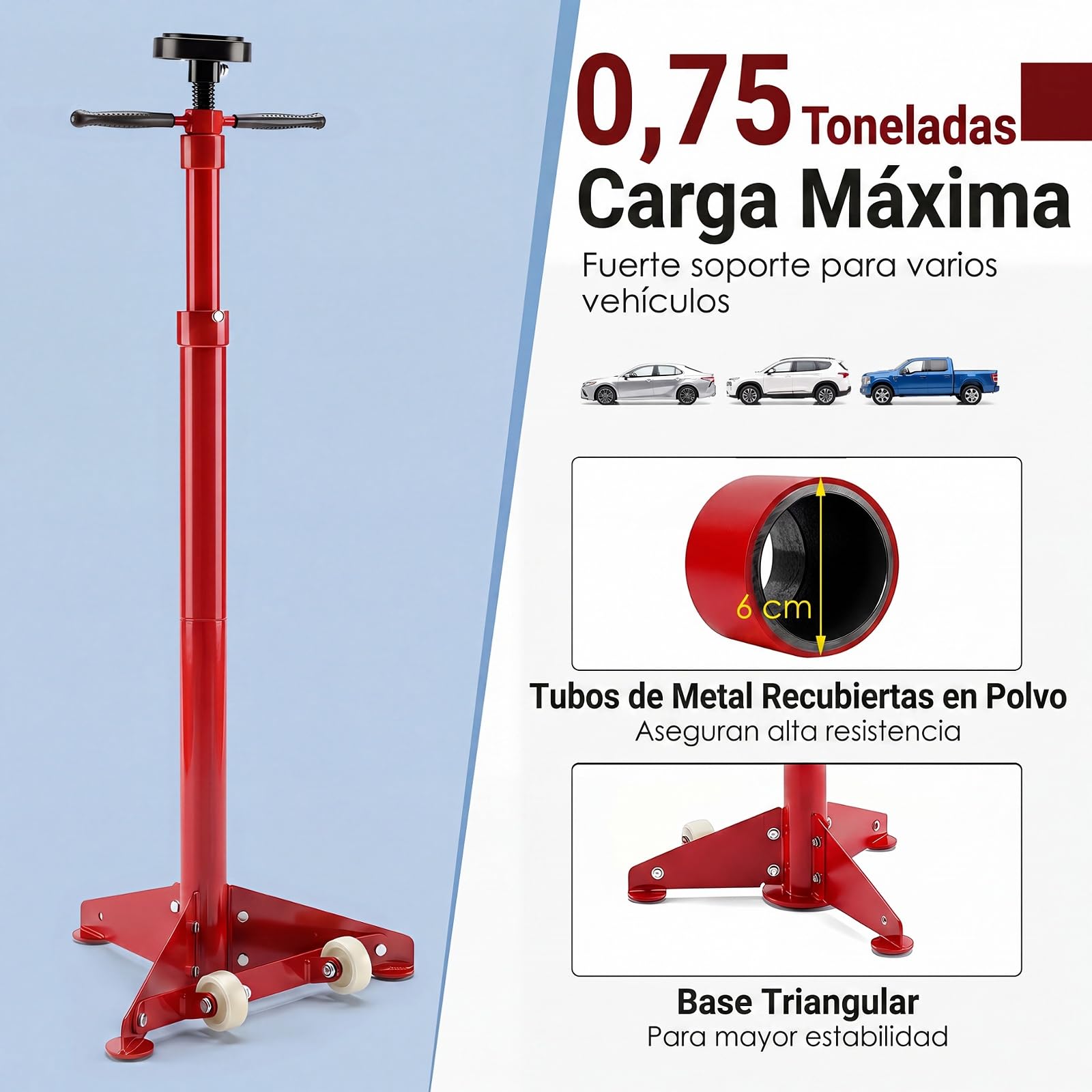 COSTWAY Soporte de Gato, Gato Telescópico con Ruedas, Capacidad de 750 kg | Altura Regulable de 97,5-191,5 cm, Asas Antideslizantes, Plataforma de Goma, para Tareas de Reparación