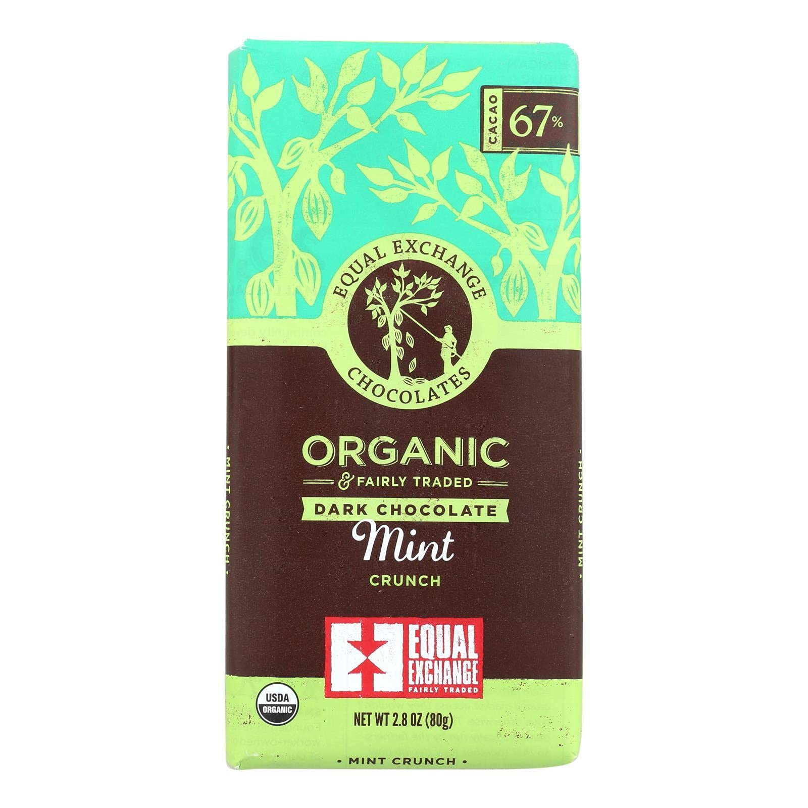 Equal Exchange Organic Mint Crunch Dark Chocolate Bar, 2.8 Ounce -- 12 per case.