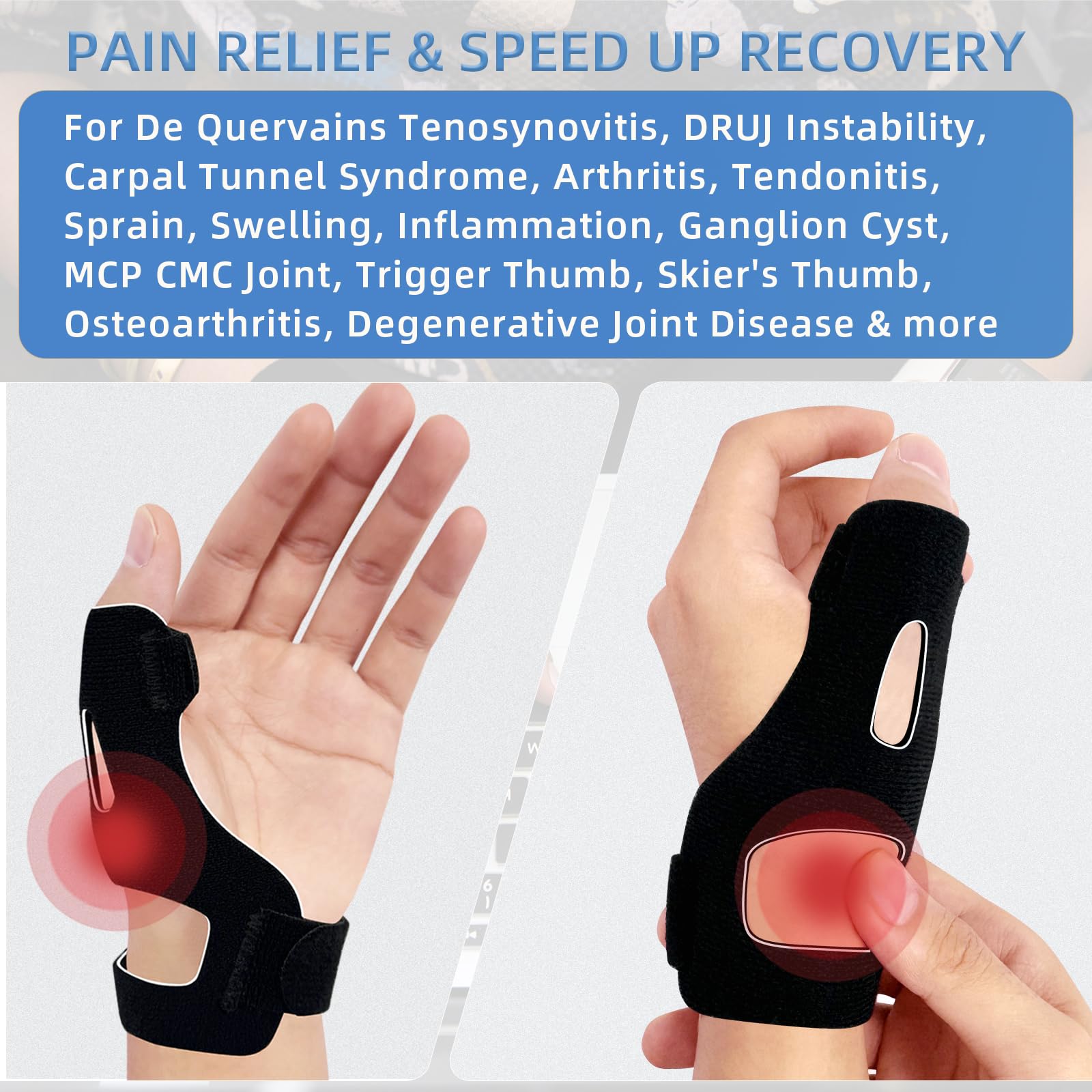 NOSIDAK Thumb Brace, Trigger Thumb Spica Splint Wrist Support, De Quervains Tenosynovitis Brace, Semi-rigid Thumb Splint for CMC, Arthritis, Tendonitis, Carpal Tunnel, Sprain, Osteoarthritis - Left