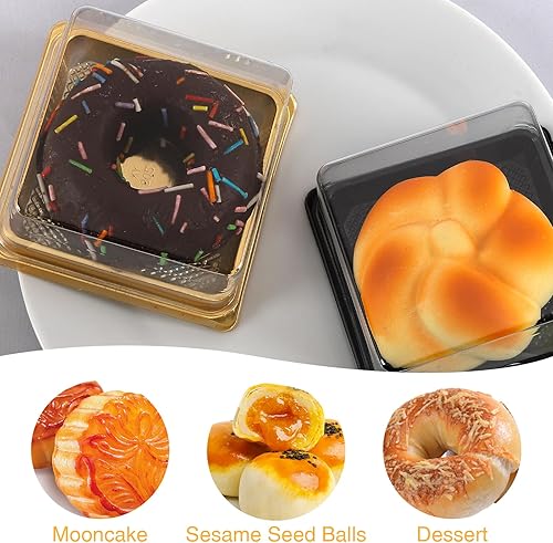 Miniatura 2 de Hewnda Paquete de 50 moldes dorados para tartas, parte inferior de 3 pulgadas x altura de 1-1/2 pulgadas de plástico transparente mini caja para