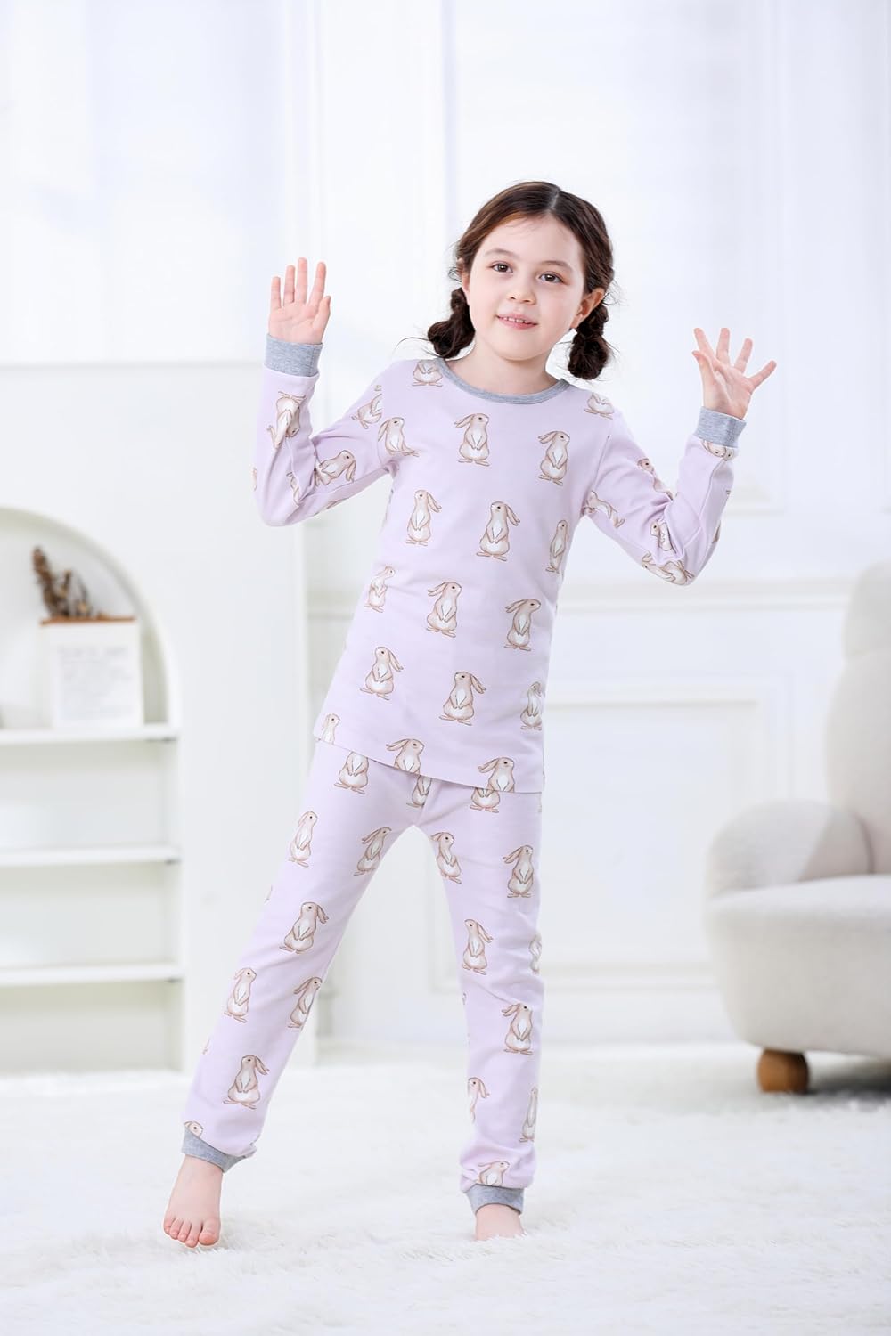 Organic Cotton Boys Girls Pajama Set, 2-Piece Kids Long Sleeve Top and Pants Pajamas, Toddler Snug Fit Sleepwear Set - Image 2