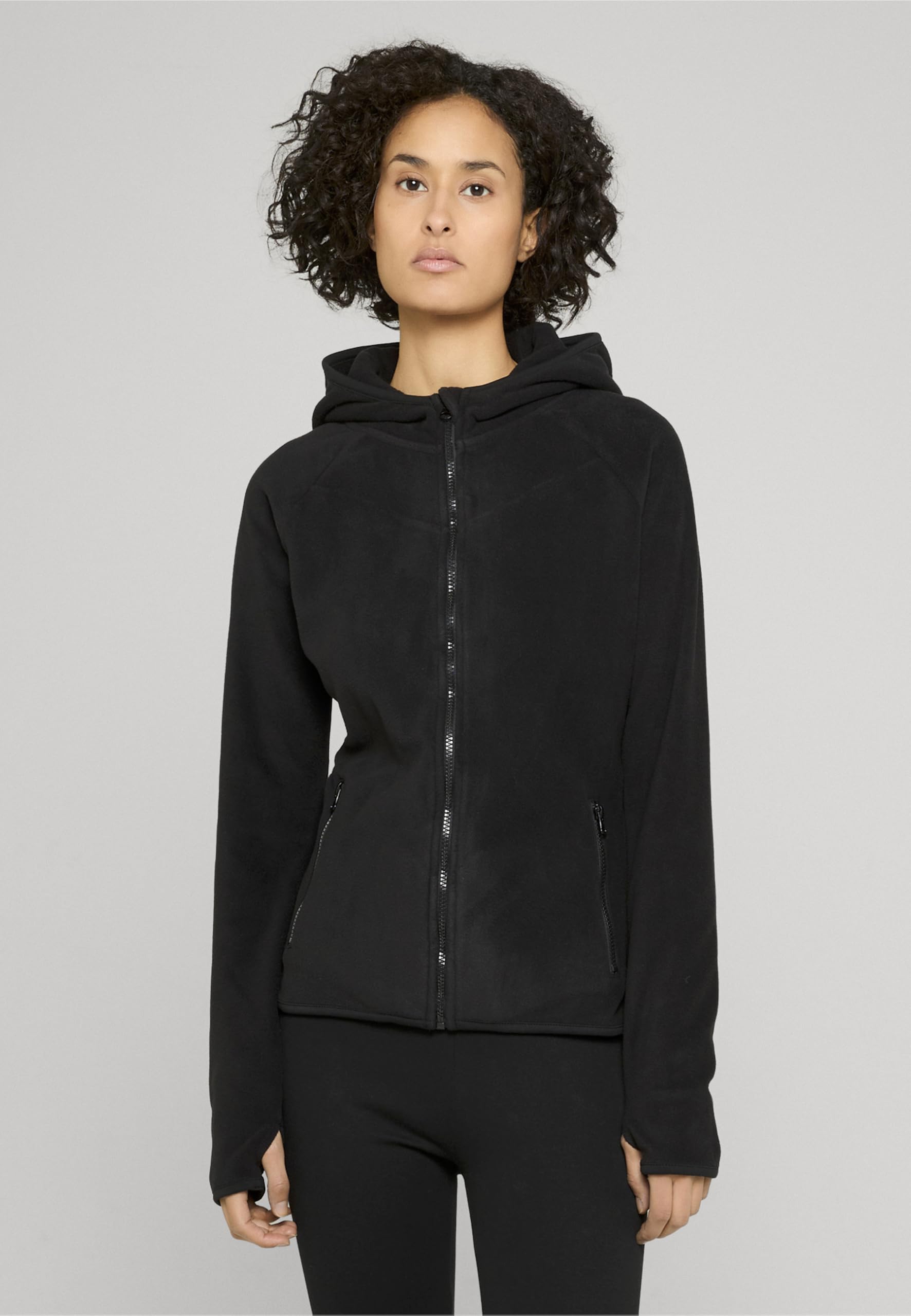Urban Classics Ladies Polar Fleece Zip Hoodie Mujer Capucha con Cremallera Negro Daumenlöcher Regular