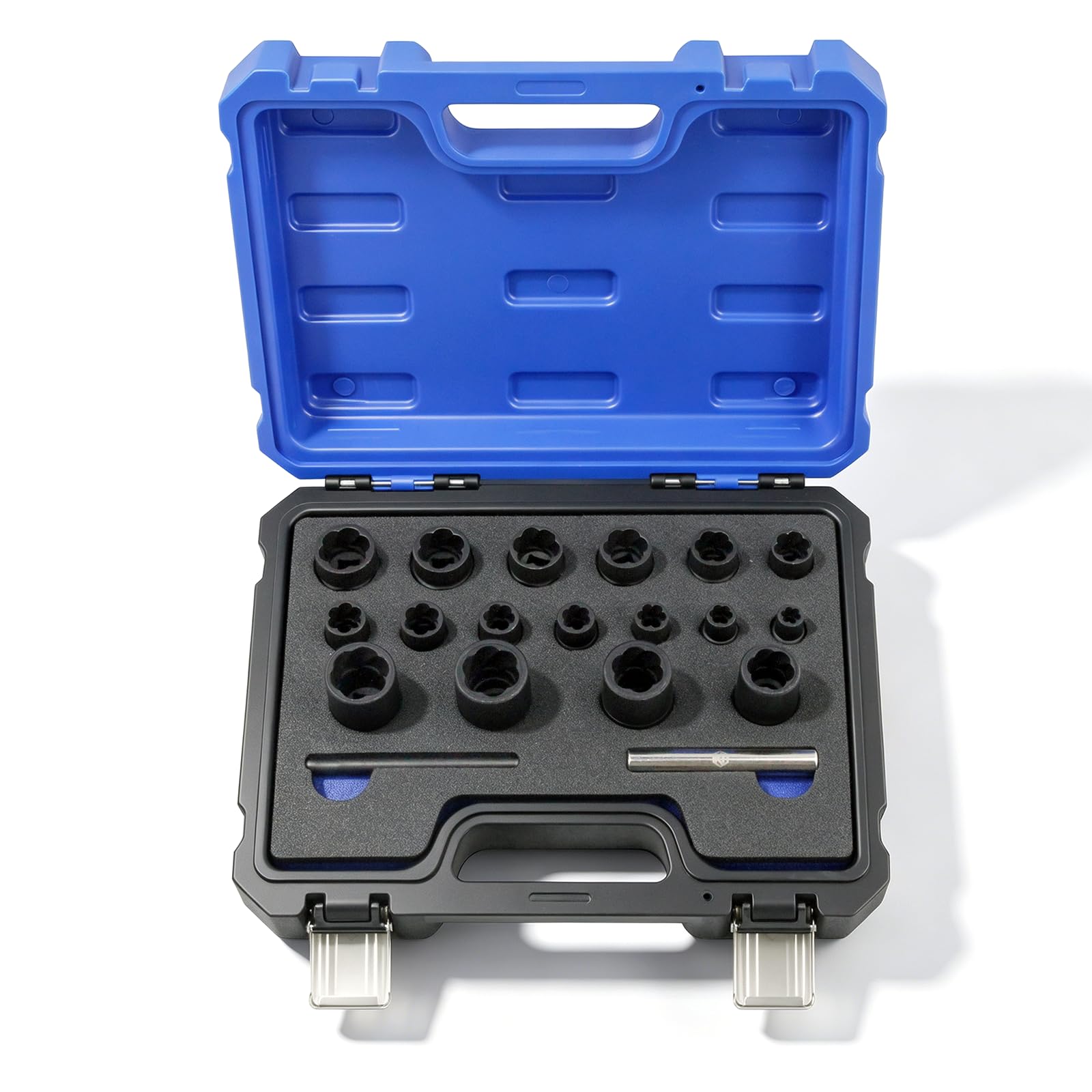Kuntech 19 Pcs Reverse Thread Twist Socket Set, Damaged Bolt Nut Extractor Remover Socket Kit, Broken Rusted Stripped Fastener Removal Tool for Auto Repair