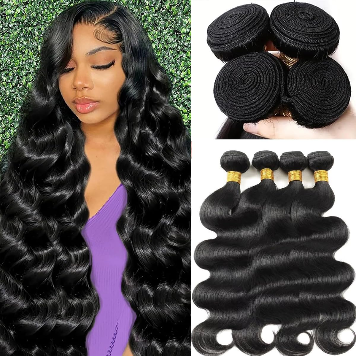12A Body Wave Bundles Human Hair 16 18 20 22 Inch Human Hair Bundle 100% Unprocessed Brazilian Virgin Hair 4 Bundles Quick Weave Human Hair Extensions Natural Color