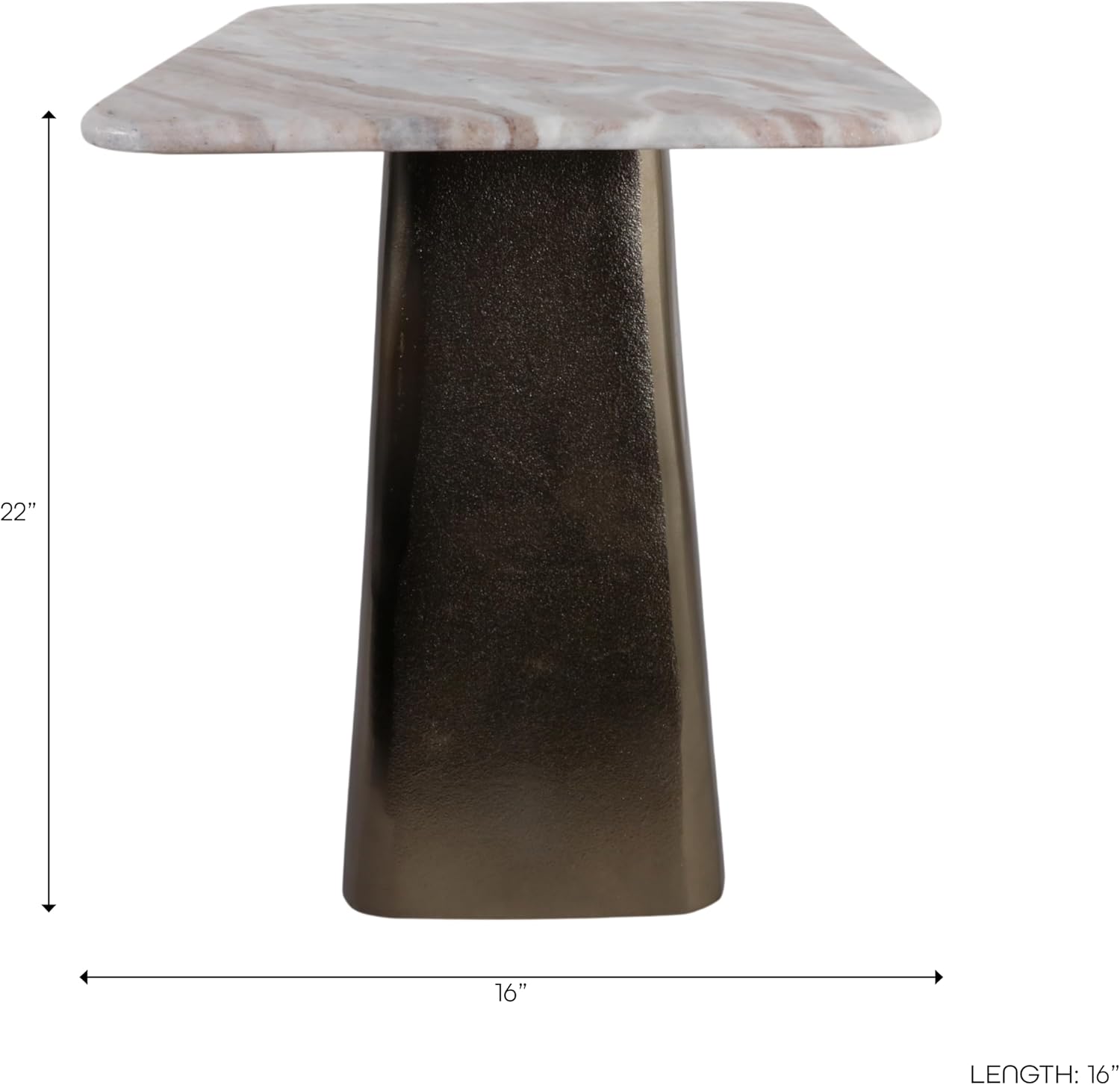 Luxury End Table, Side Table, or Night Stand for Home Decor - Squared Metal Antique Base with Marble Top for Small Spaces - Sleek Modern Style for Bedroom or Living Room Decor - 22" Bronze & Tan