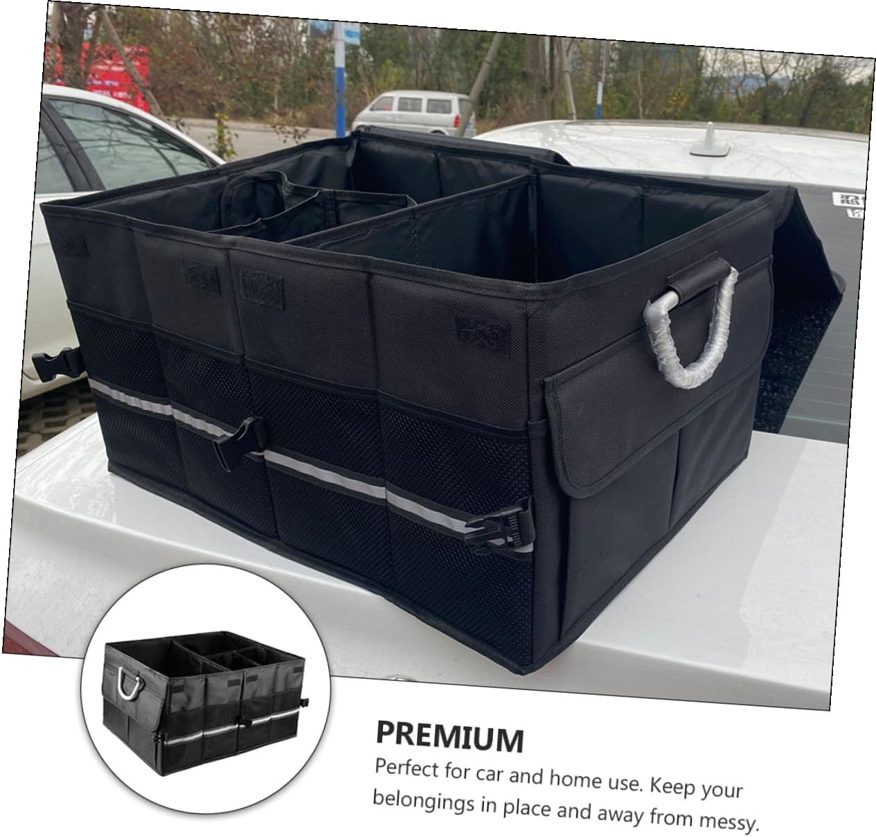 Ipetboom Car Foldable Trunk Storage Box Black – Multi-functional Car Organizer Case for Suv and Sedan – Collapsible Cargo Storage Container for Vehicle Interior Accessories