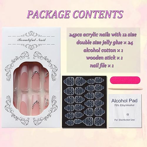 Miniatura 6 de Uñas postizas a presión con punta francesa, uñas postizas largas cuadradas 3D, puntas francesas blancas, uñas acrílicas cuadradas, uñas artificiales