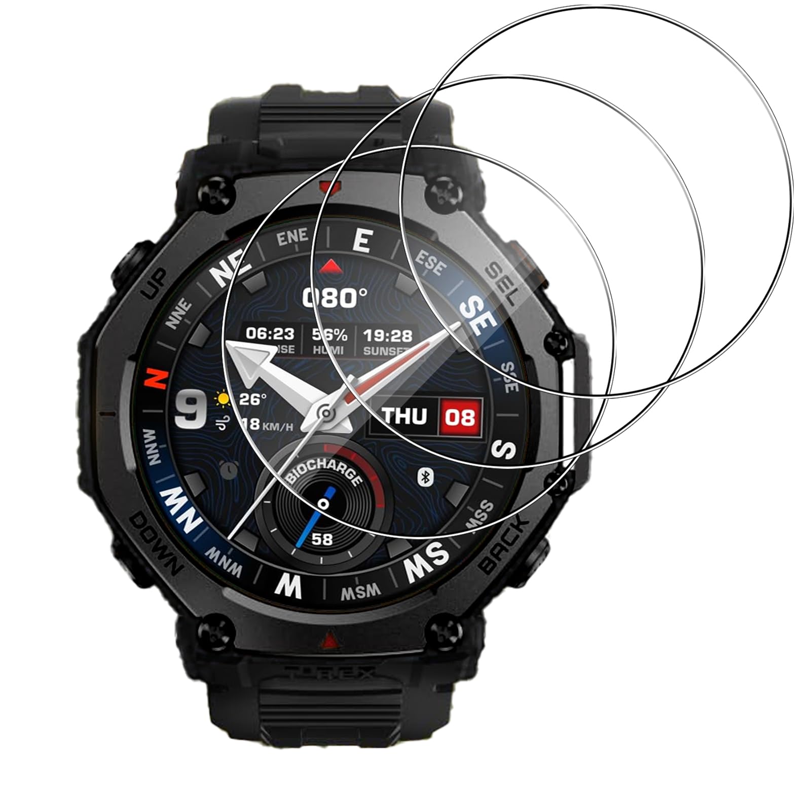 Lutree für Amazfit T-Rex 3 Pro 48mm/ 44mm für Panzerglas Schutzfolie, 3 Stück 9H Härte HD Schutzglas Displayfolie, Anti- Kratzer Bläschenfrei Displayschutz