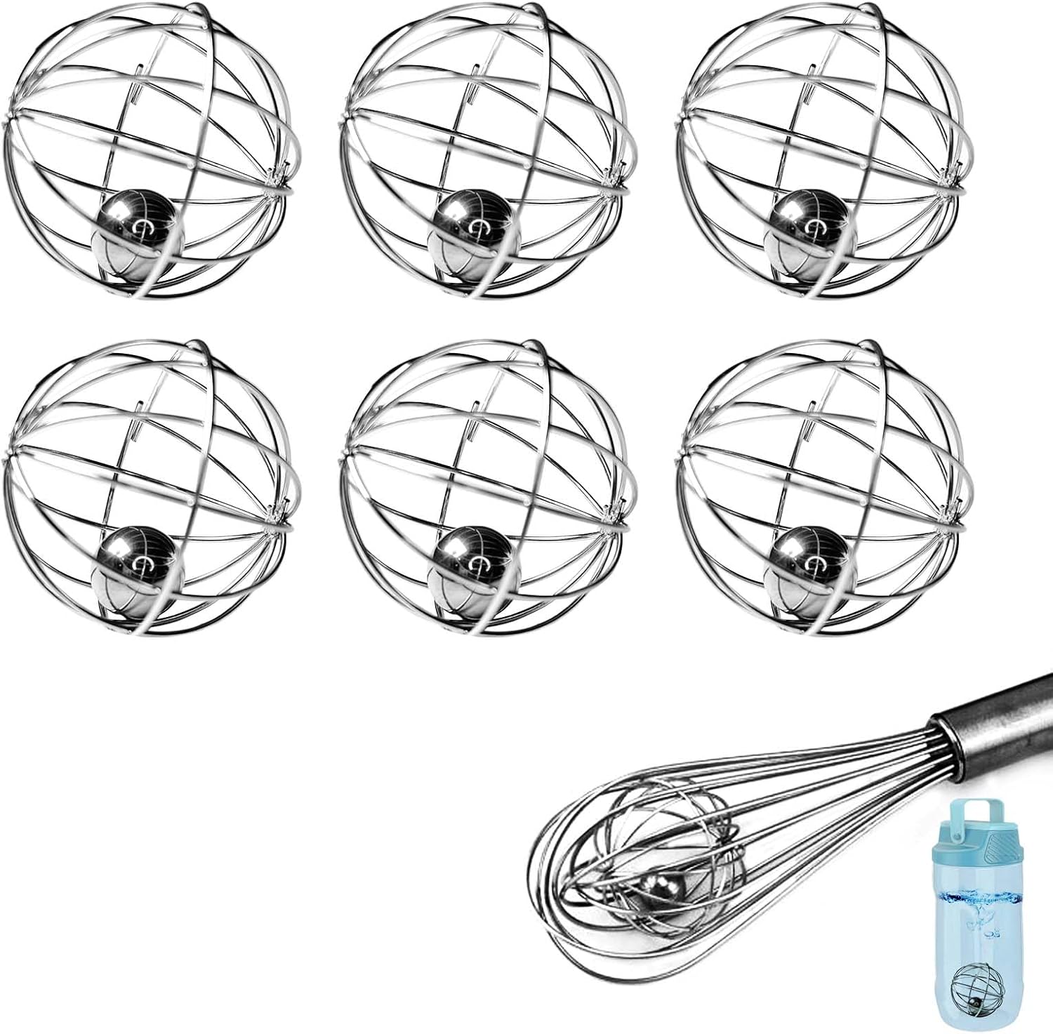 SNAIL GARDEN Bolas mezcladoras de proteínas de acero inoxidable para botellas agitadoras y mezcla de líquidos, 6 unidades