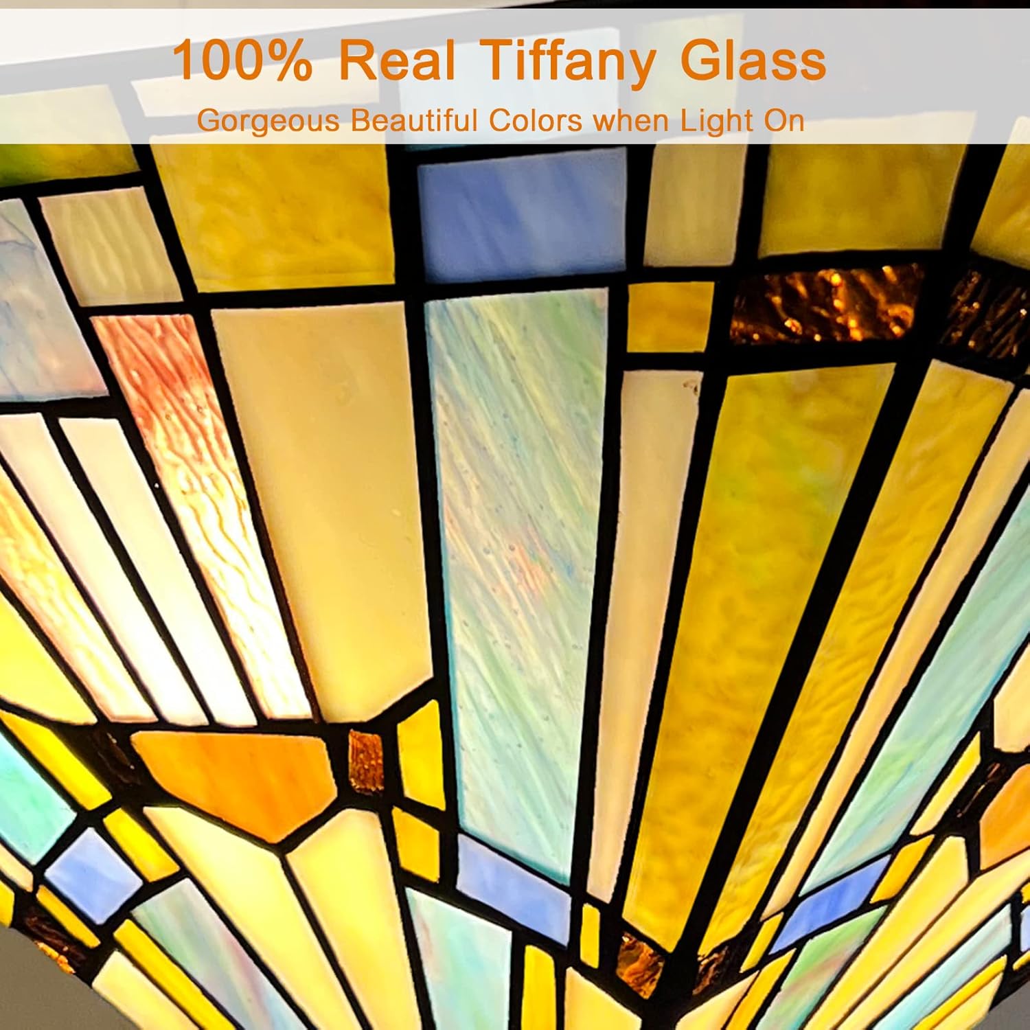 Capulina Tiffany Lamp Stained Glass Semi Flush Mount Ceiling Light 2-Light 14X14X11 Inches Amber Blue Tiffany Style Ceiling Lamp for Home Office Kitchen Porch Entryway Bathroom Hallway