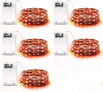 Minetom Halloween Fairy Lights Battery Operated, 5 Pack 7 FT 20 LED Orange