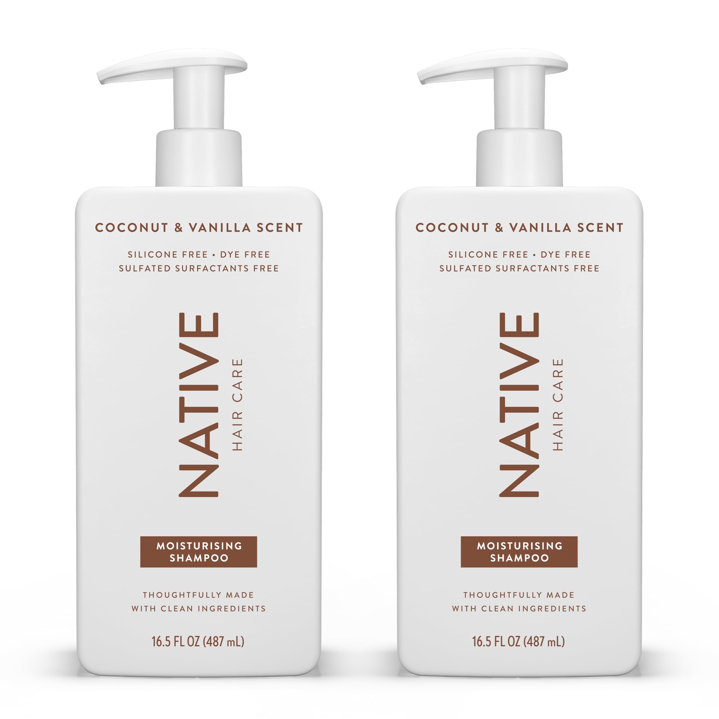 NativeShampoo for Men & Women - Silicone & Sulphate Free - Coconut & Vanilla Scent - Hydrating Shampoo - Give Dry Hair a Soft, Healthy Shine (2 Pack, 487ml each)
