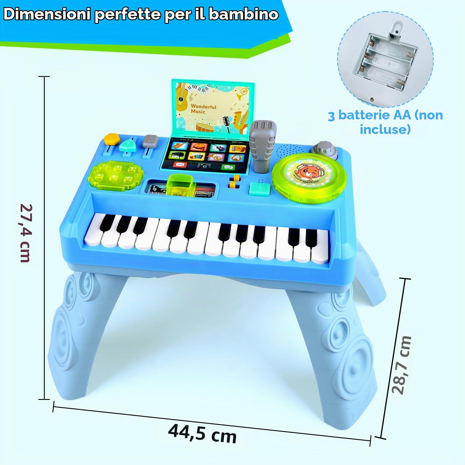 Lypsochaat Giocattolo per bambini a partire da 1, 2, 3 anni, con musica e luce, giocattolo musicale per bambini, da DJ con pianoforte, giocattolo per bambini da 0 a 6 0 12 18 mesi, regalo per bambini