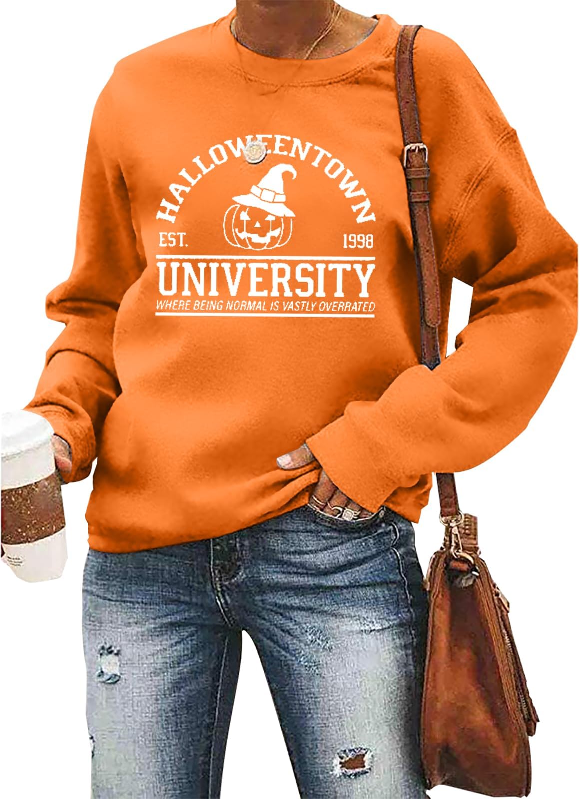 UNIQUEONEHalloween Sweatshirts for Women Halloweentown University T Shirt Funny Party Spooky Academy Pullover Sweatshirt