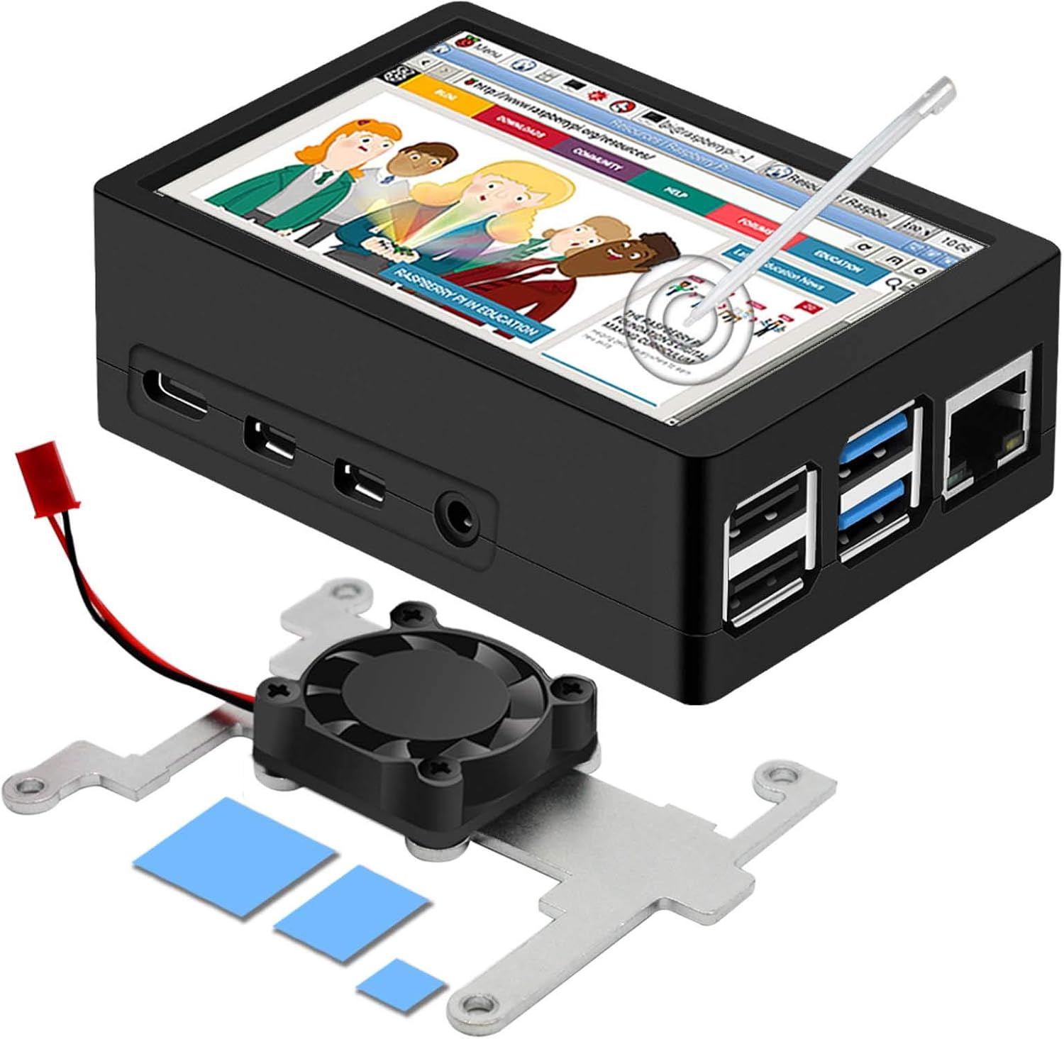 MazerPi Touchscreen for Raspberry Pi 4, 3.5 inch 60+fps 480x320 Resolution HD for Touchscreen Raspberry Pi with Cooling Fan and Case for Raspberry 4 Model B/Pi 4b (Screen with Case)