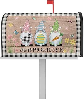 Mailbox Covers Magnetic Post Box Cover Spring Easter Cute Gnome with Easter Eggs Rabbit and Carrot Rustic Wood Mailbox Cover for Outdoor Garden Yard Decorations Standard Size 18.5" X 21.7"