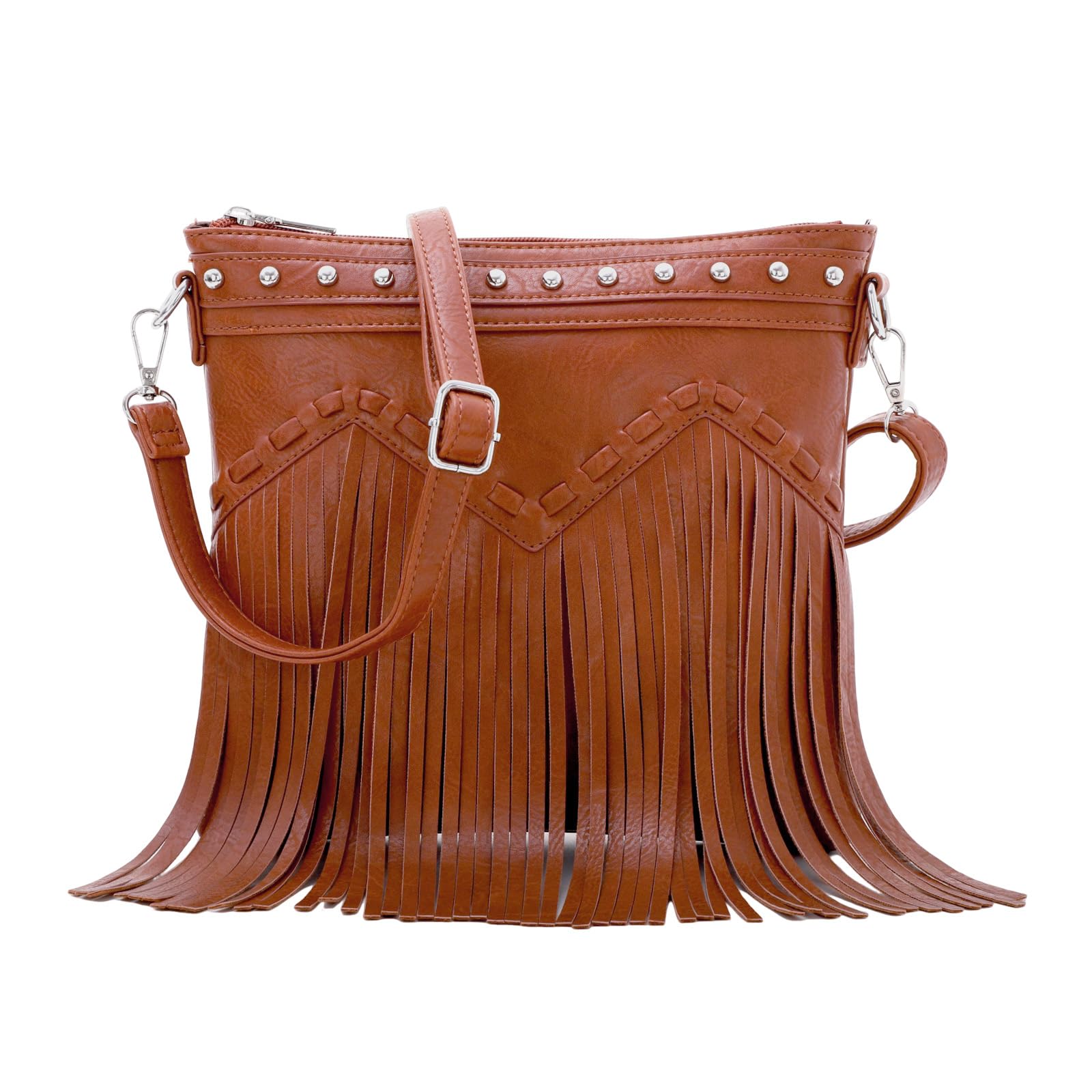 Fecialy Fringe Umhängetasche mit Nieten Damen Vegane Leder-T