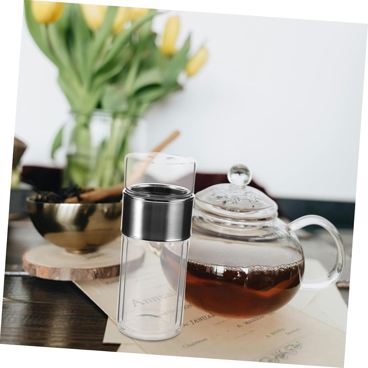 Luxshiny Glass Tea Infuser Bottle Double Layer Tea Separation Cup with Built Infuser Heat Design for Convenient Brewing and Home Use