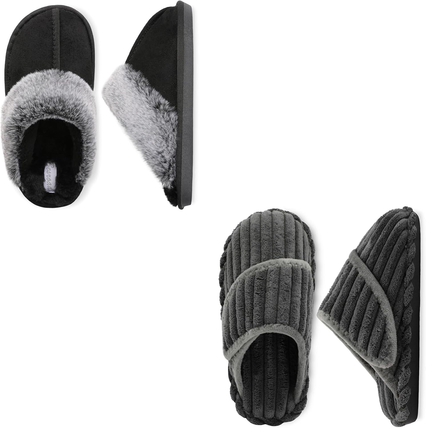 Besroad Kids Slippers Girls Boys Fuzzy House Slippers Black and Dark Grey Size Big Kid 4-5