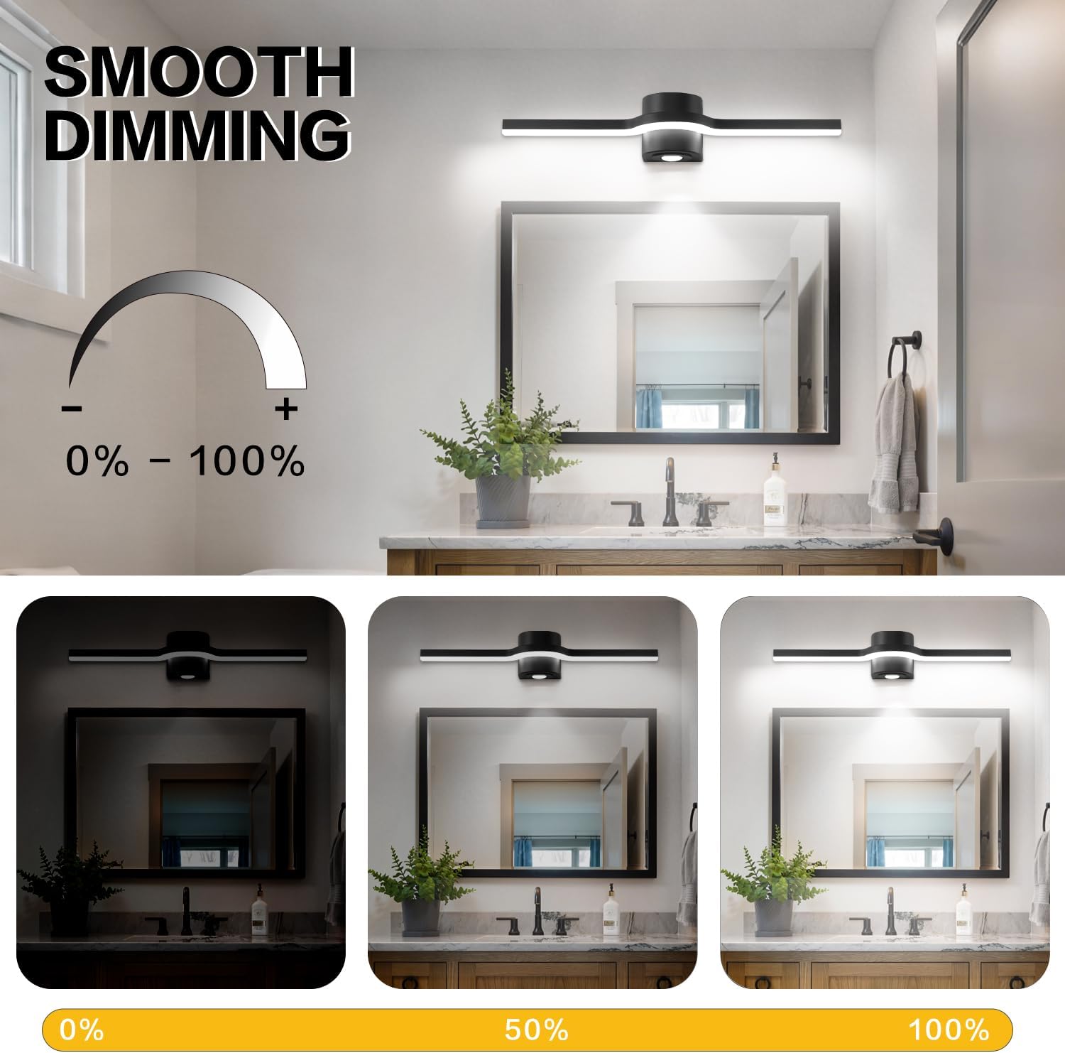 ZUZITO Bathroom Light Fixtures Over Mirror – 24 Inch Black Vanity Light for Bathroom LED Dimmable 6000K Cool White with Extra Spotlight Modern Matte Black Aluminum