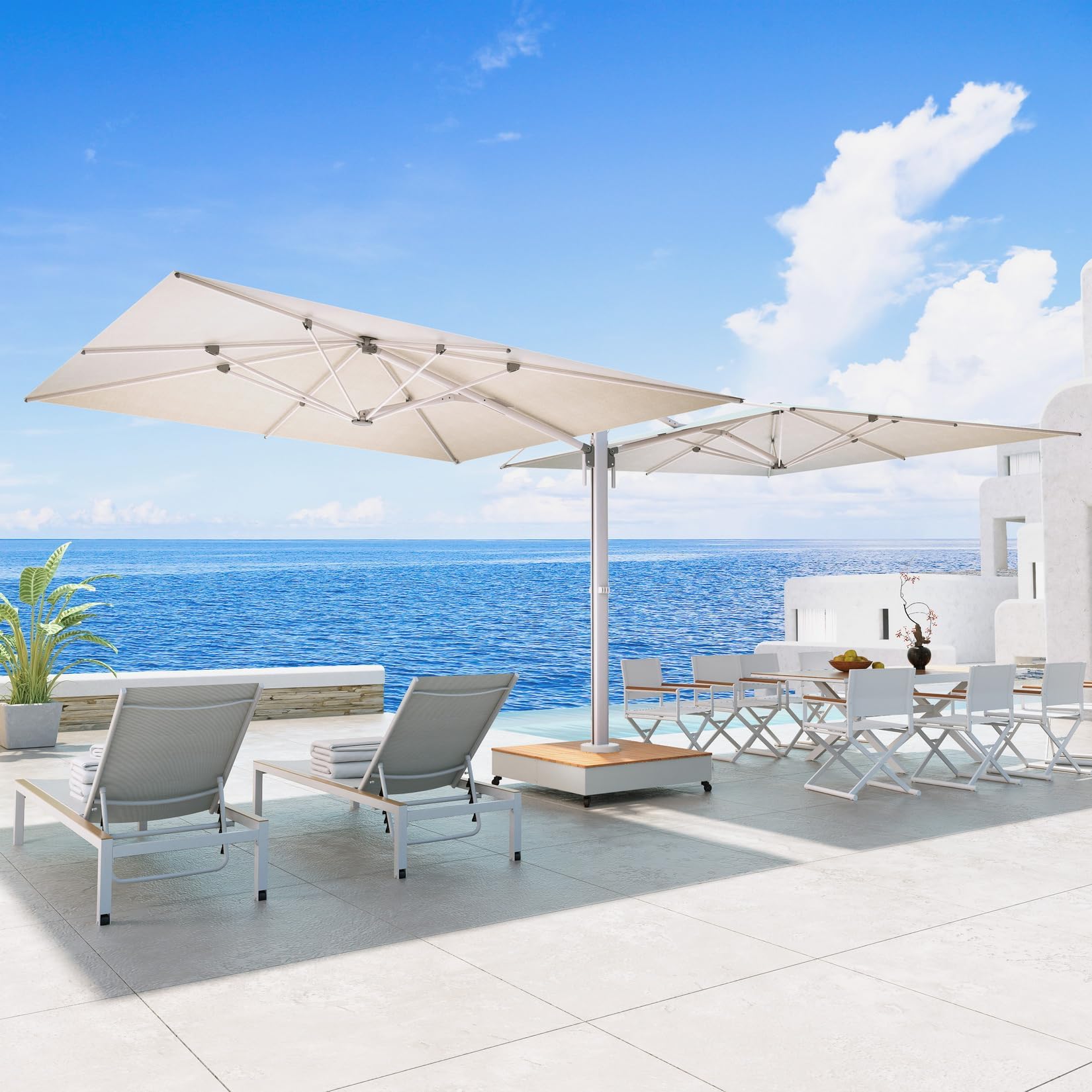 Grand patio 10x10 FT Large Patio Umbrella with Base, Double-Sided Outdoor Cantilever Aluminum Umbrella, Offset Umbrella with Cover for Commercial Use, Poolside, Deck, Backyard, Gray : Patio, Lawn & Garden