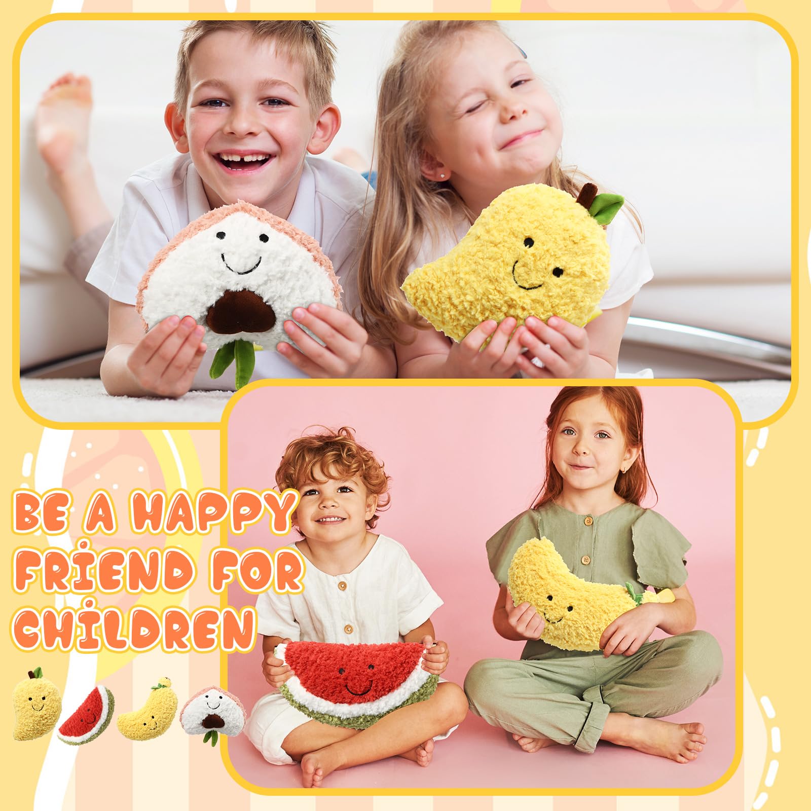 8-Inch Plush Mango Stuffed Toy - Soft Fruit Doll For Kids Birthday & Christmas Gifts