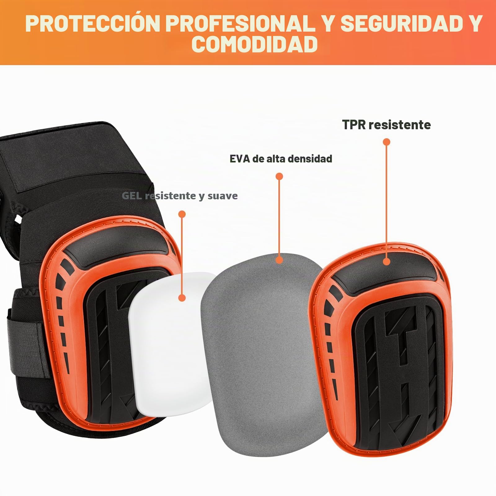 Rodilleras Profesionales con Correas Antideslizantes - Almohadilla de Gel para Jardinería, Bricolaje y Suelos